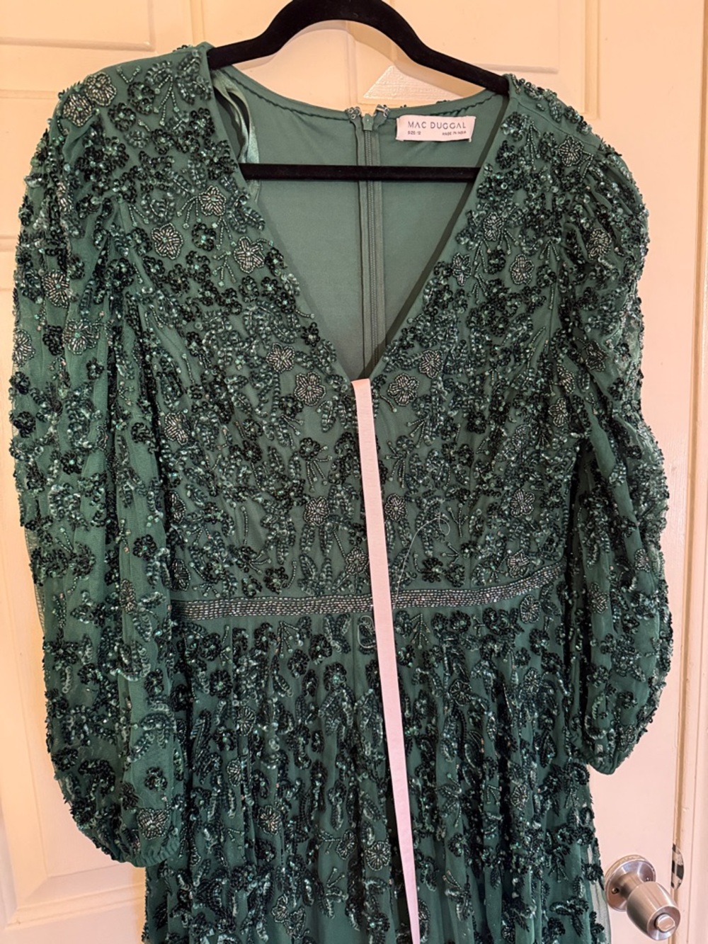 MAC DUGGAL
Green Embellished V Neck 3/4 Sleeve A Line Gown - Picture 8 of 13